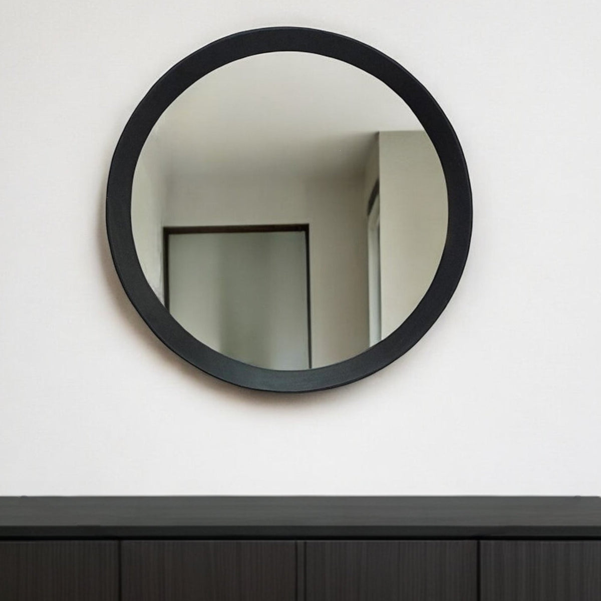 20" Black Round Wood Framed Accent Mirror W2B