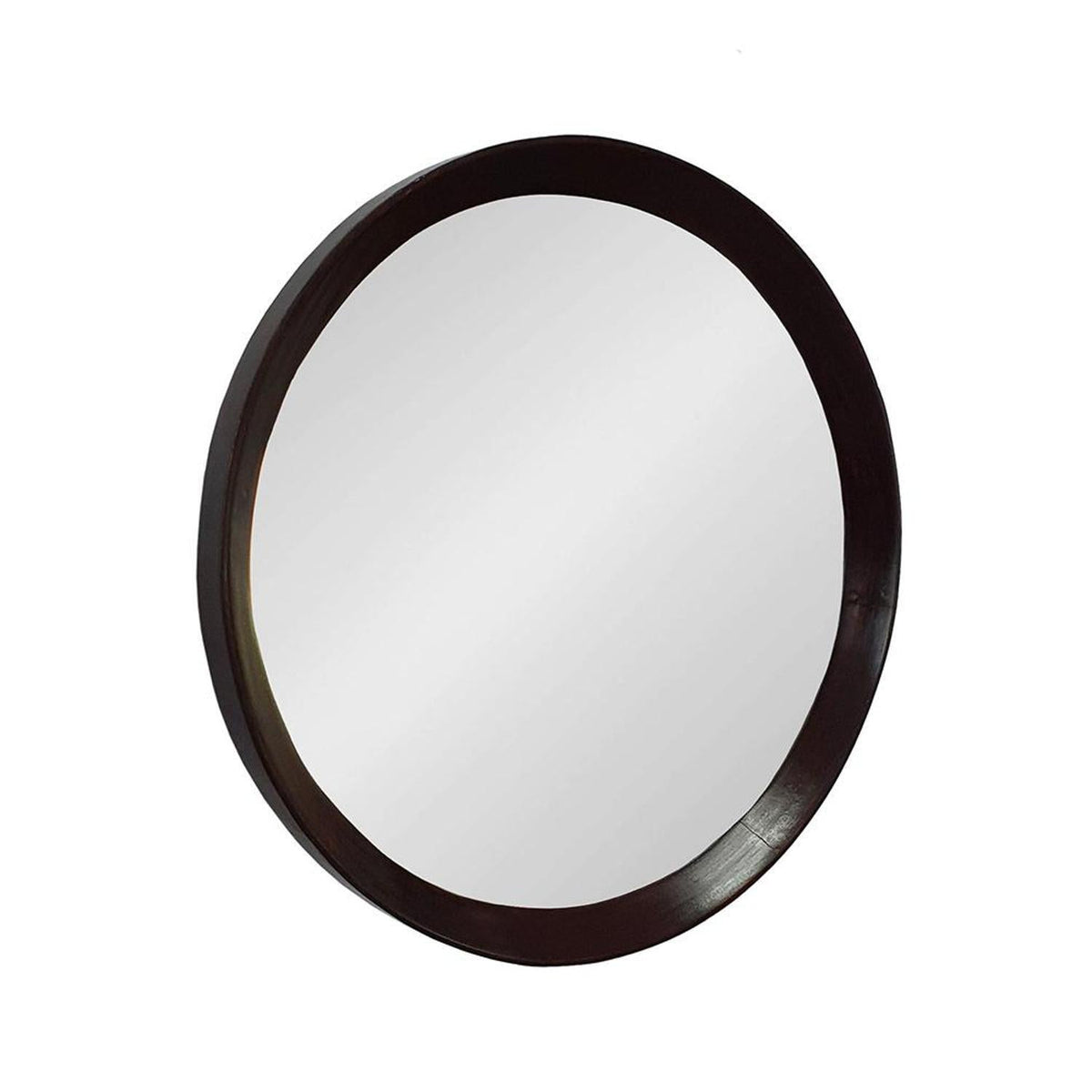 20" Dark Brown Round Wood Framed Accent Mirror W2B