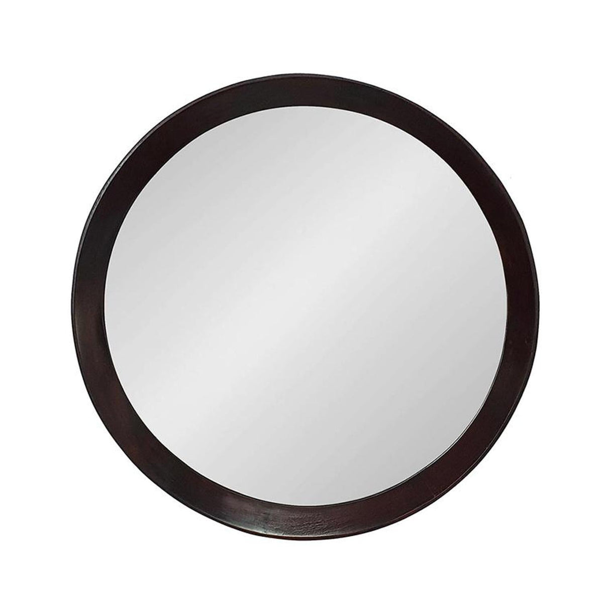 20" Dark Brown Round Wood Framed Accent Mirror W2B