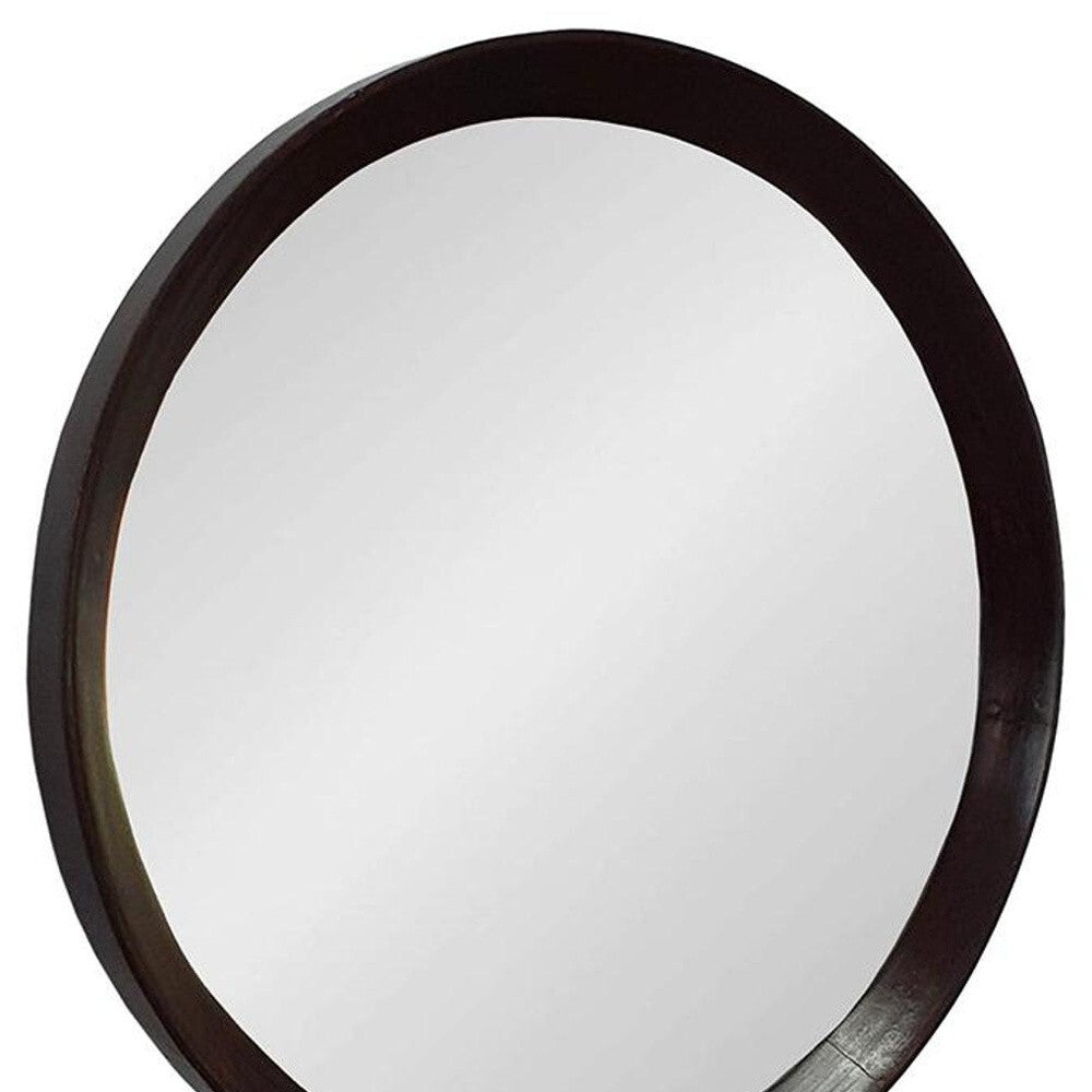 20" Dark Brown Round Wood Framed Accent Mirror W2B