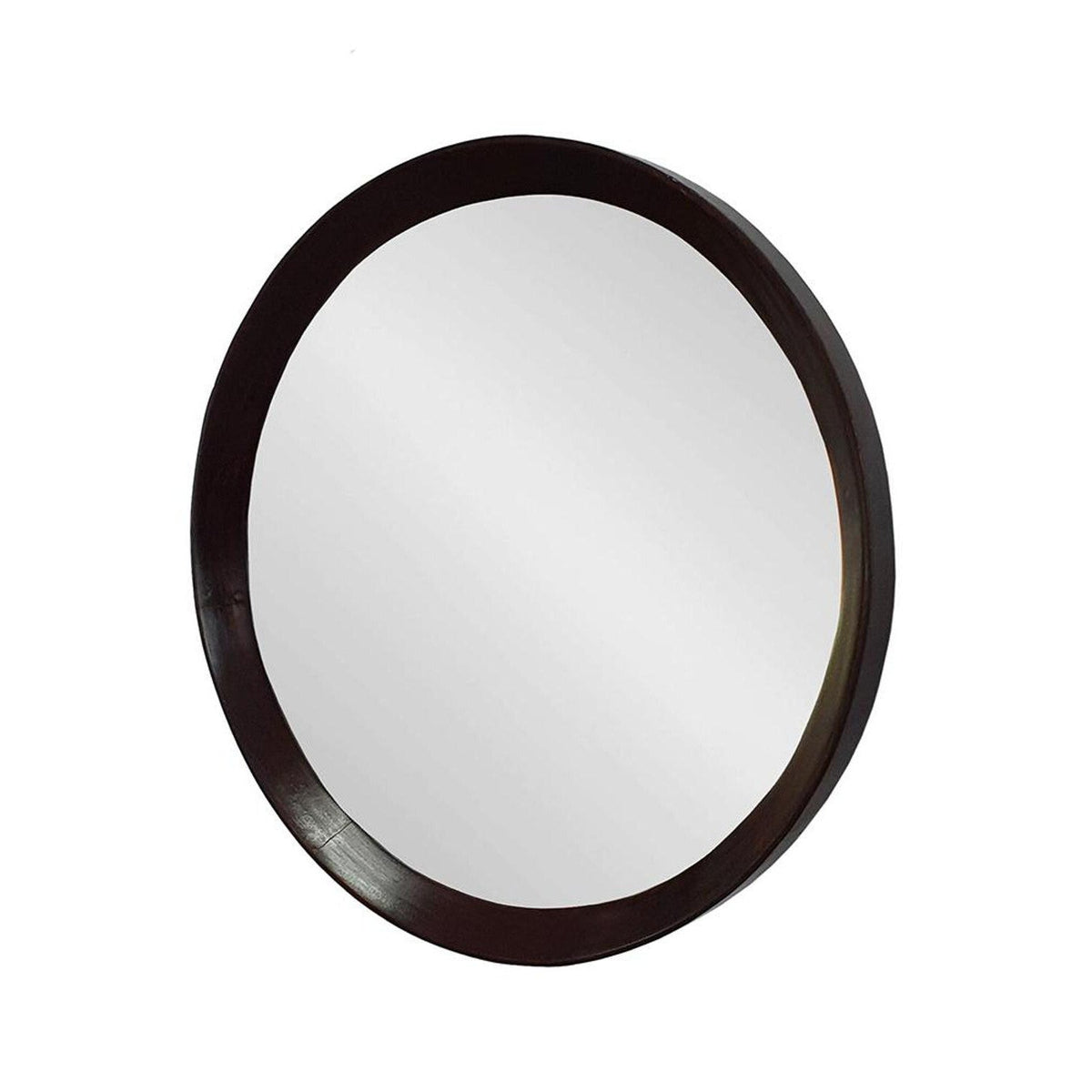 20" Dark Brown Round Wood Framed Accent Mirror W2B