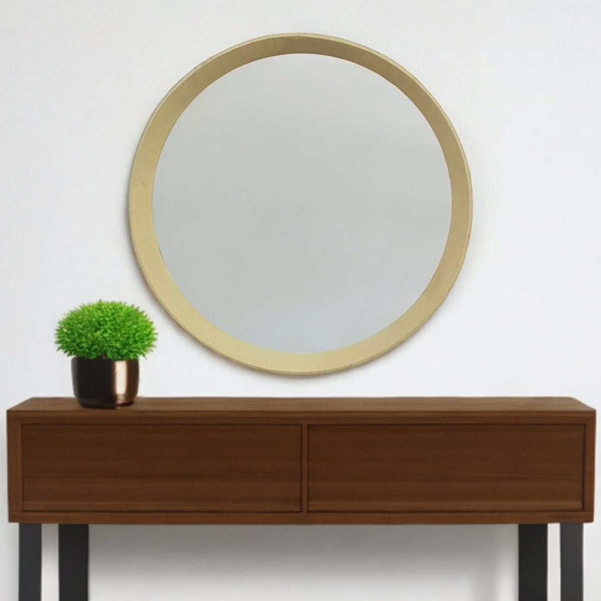 20" Cream Round Wood Framed Accent Mirror W2B