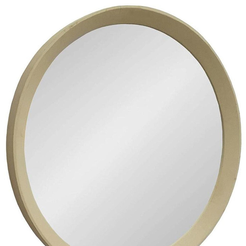 20" Cream Round Wood Framed Accent Mirror W2B