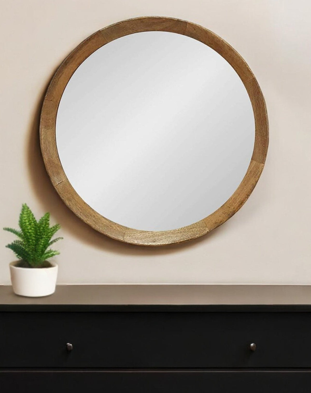 20" Natural Round Wood Framed Accent Mirror W2B