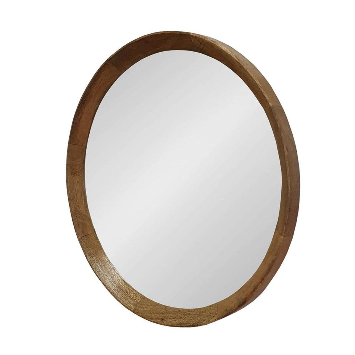 20" Natural Round Wood Framed Accent Mirror W2B