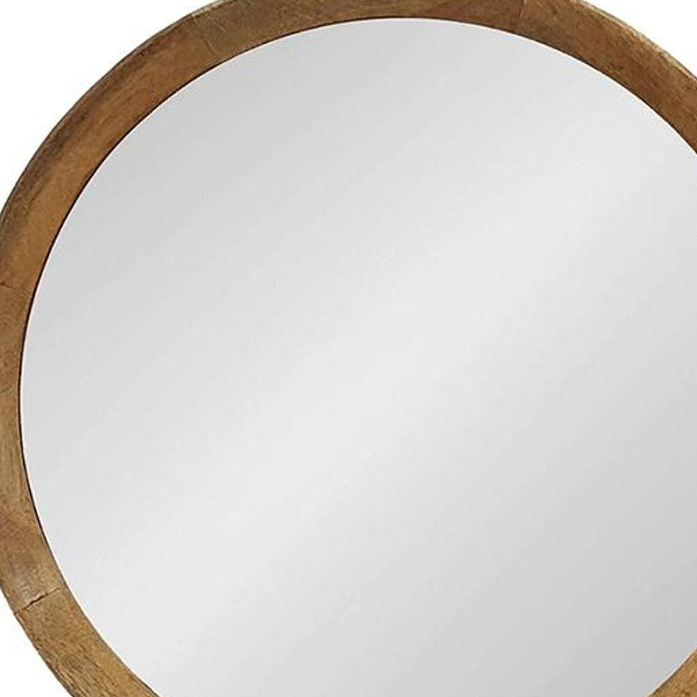 20" Natural Round Wood Framed Accent Mirror W2B