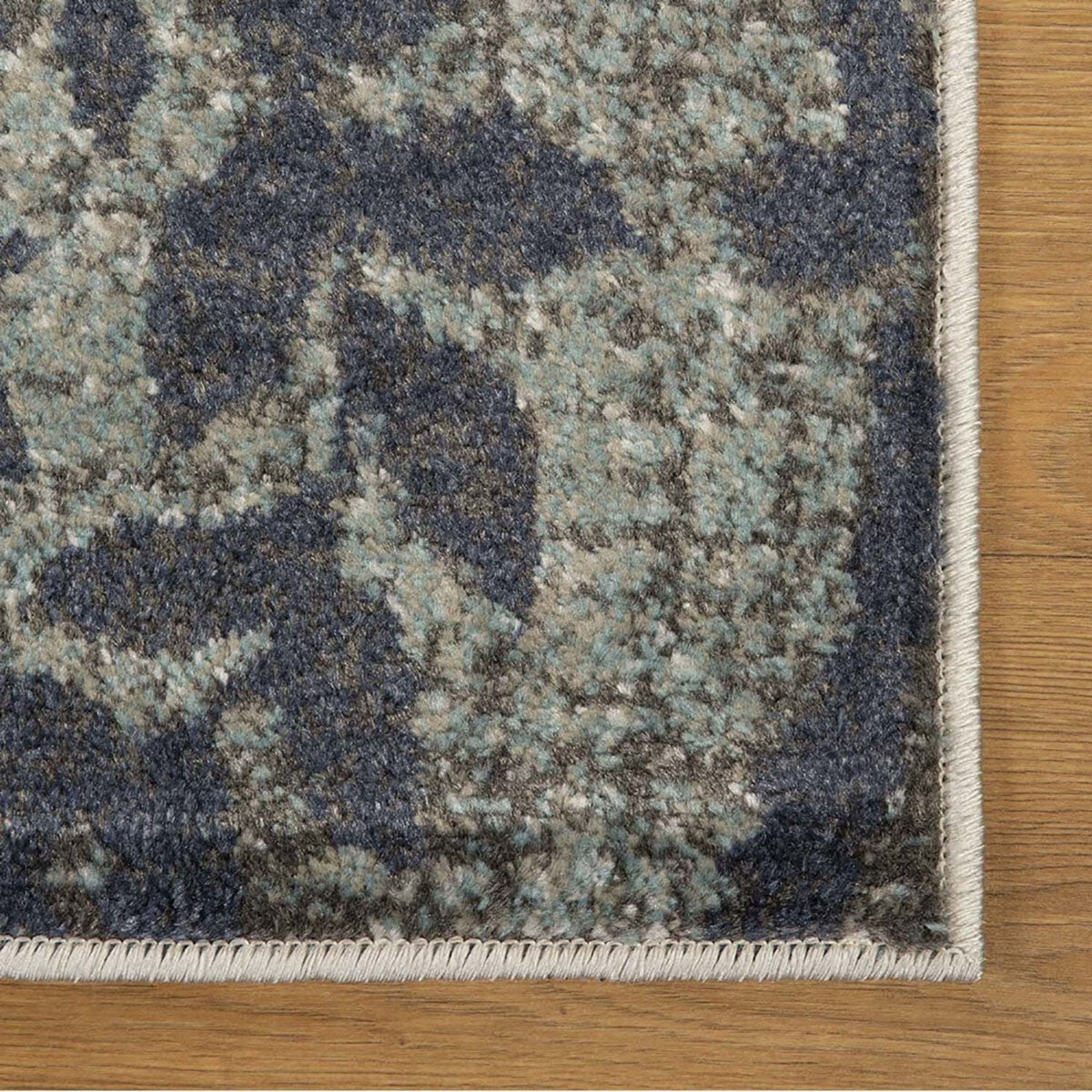 7' X 9' Teal And Gray Damask Distressed Stain Resistant Area Rug W2B