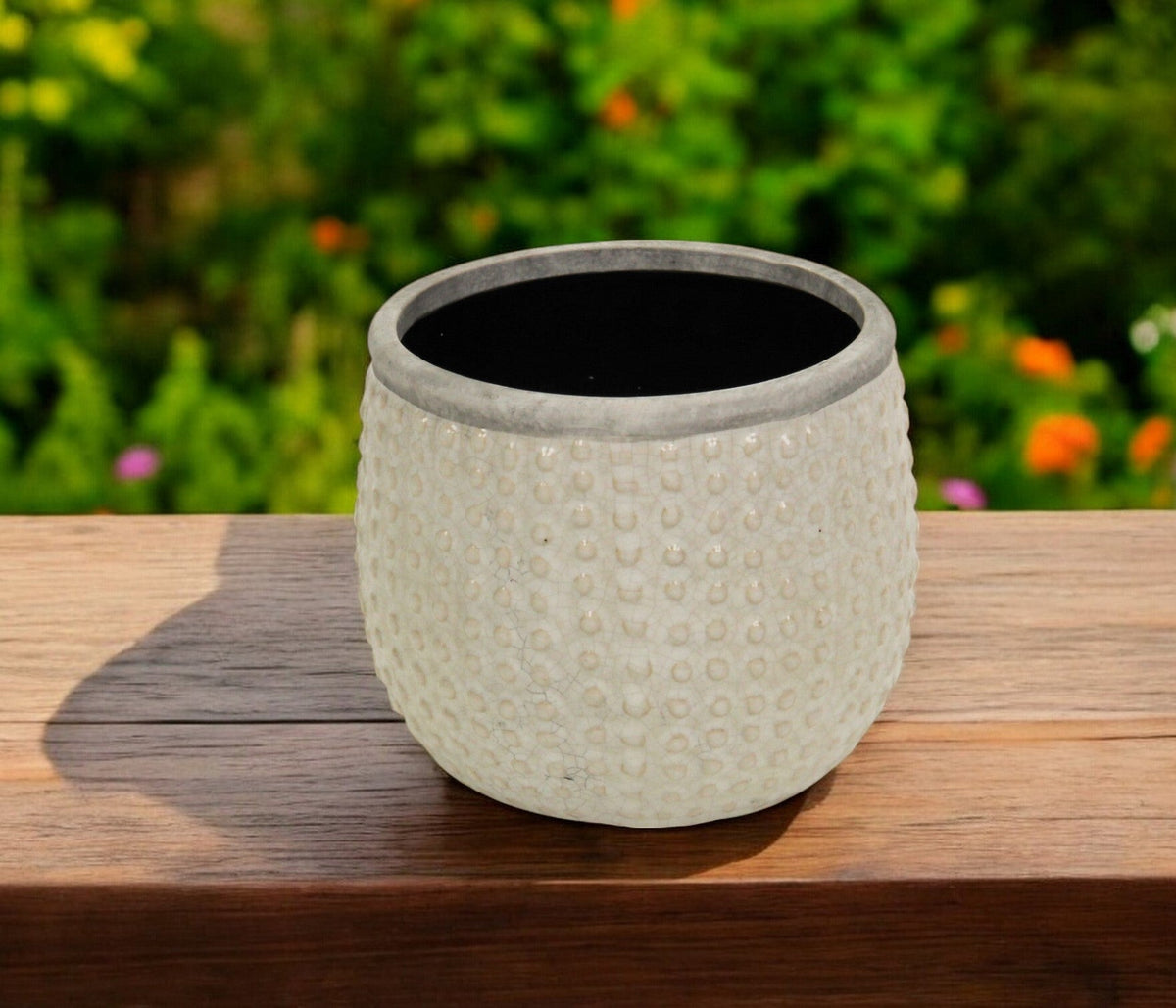 6" Beige Dot Ceramic Indoor Outdoor Round Pot Planter W2B