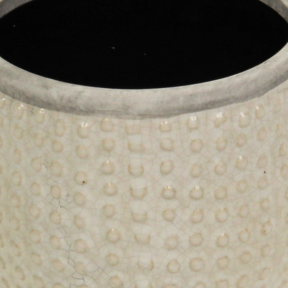 6" Beige Dot Ceramic Indoor Outdoor Round Pot Planter W2B