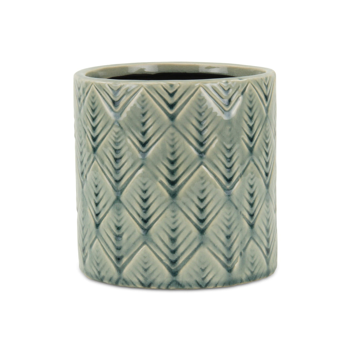 6" Green Geometric Ceramic Indoor Outdoor Round Pot Planter W2B