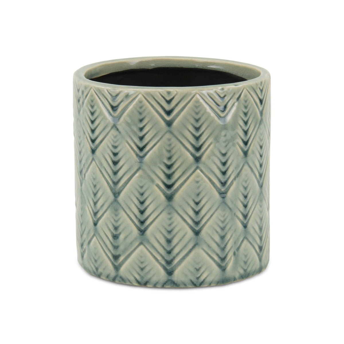 6" Green Geometric Ceramic Indoor Outdoor Round Pot Planter W2B