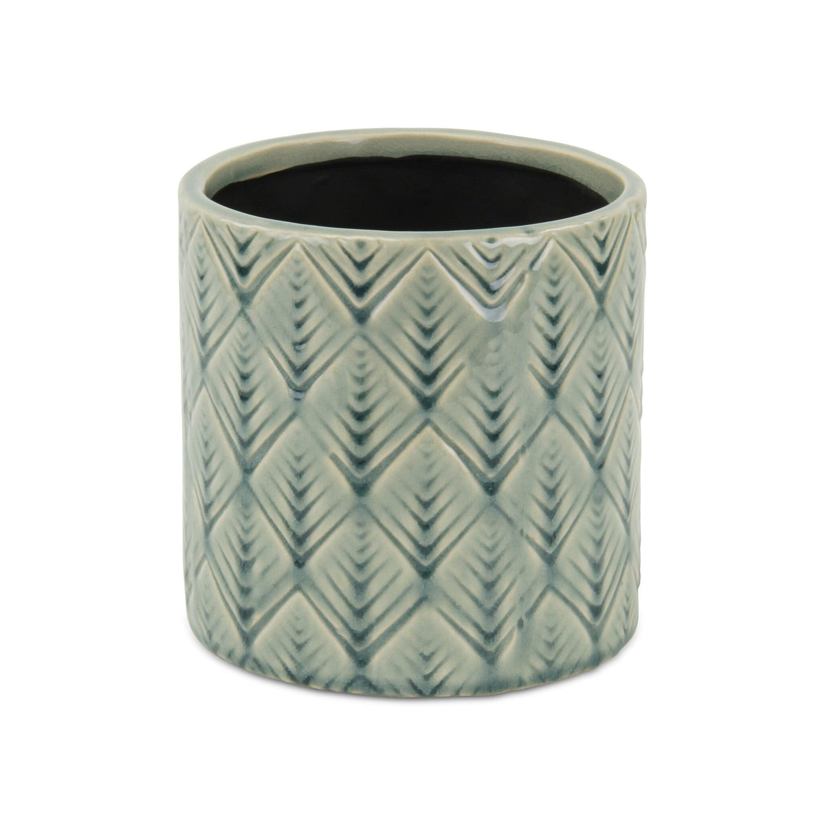 6" Green Geometric Ceramic Indoor Outdoor Round Pot Planter W2B