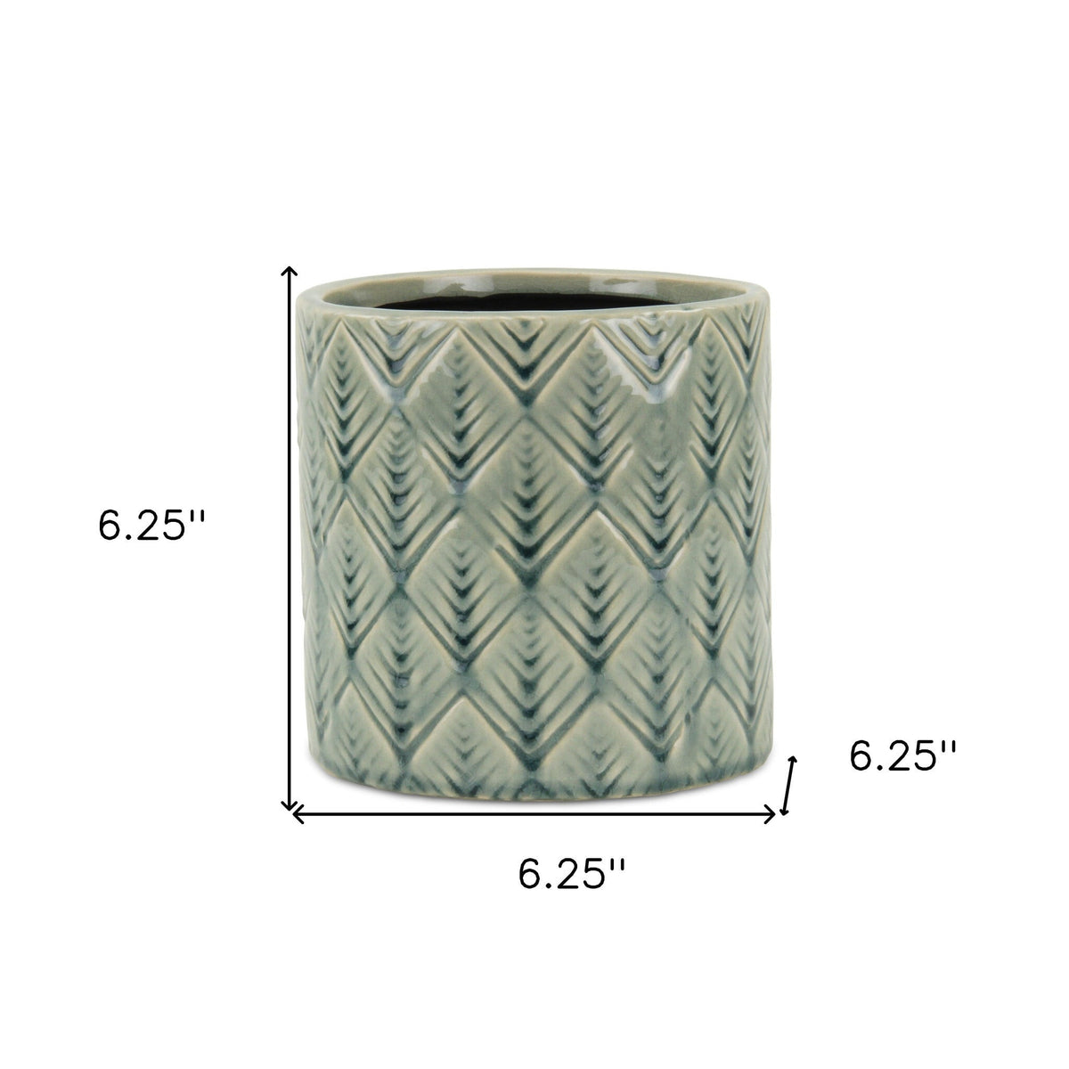 6" Green Geometric Ceramic Indoor Outdoor Round Pot Planter W2B