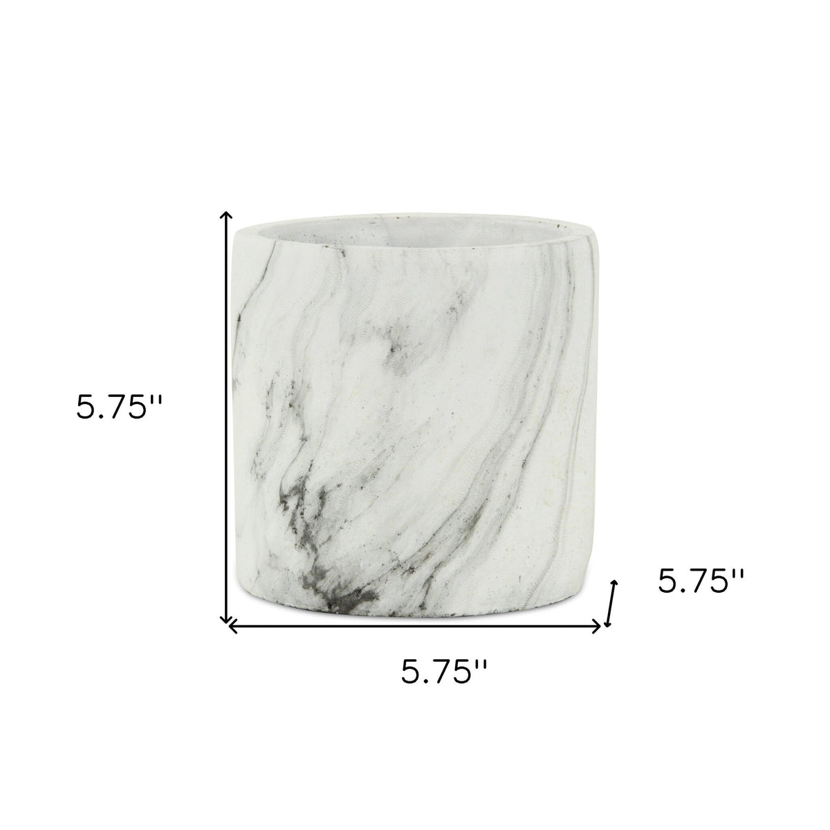 6" White and Gray Marbleized Ceramic Indoor Outdoor Round Pot Planter W2B