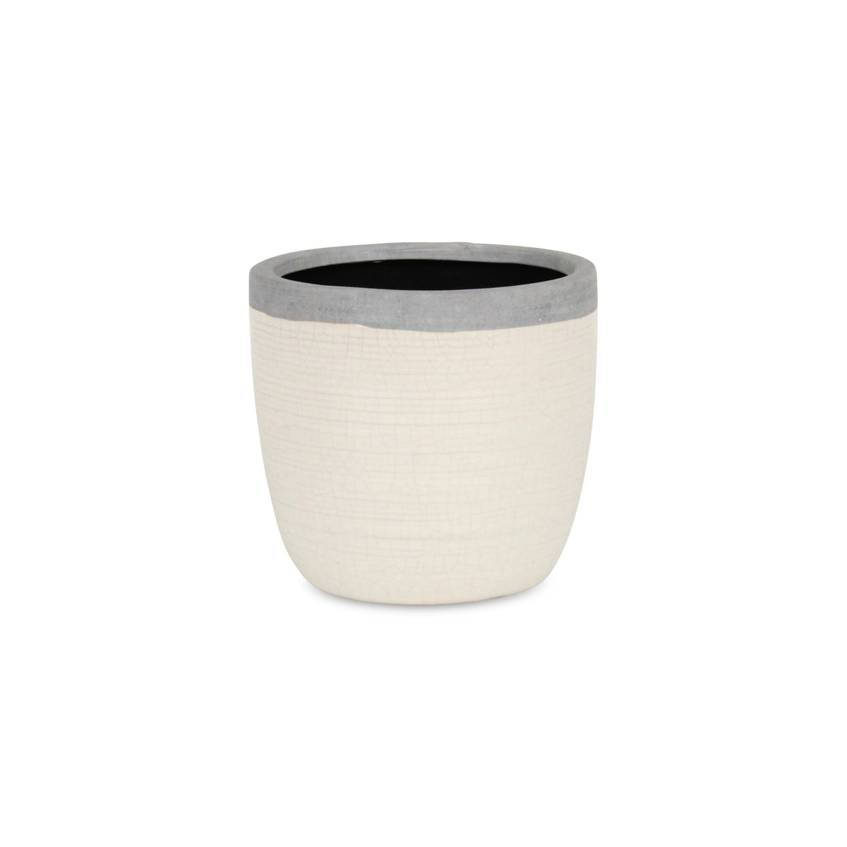 6" Cream and Gray Crackle Glaze Ceramic Indoor Outdoor Round Pot Planter W2B