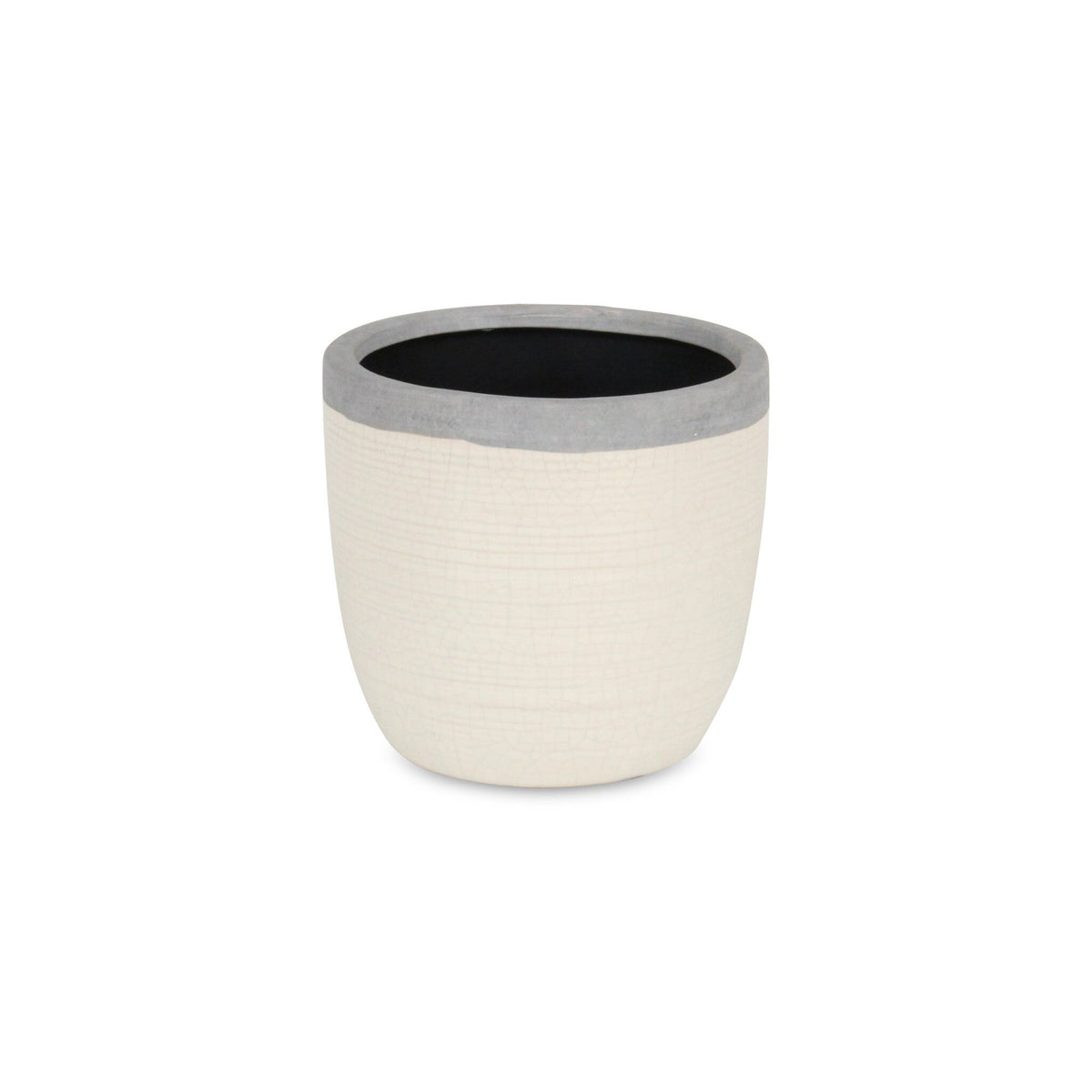 6" Cream and Gray Crackle Glaze Ceramic Indoor Outdoor Round Pot Planter W2B