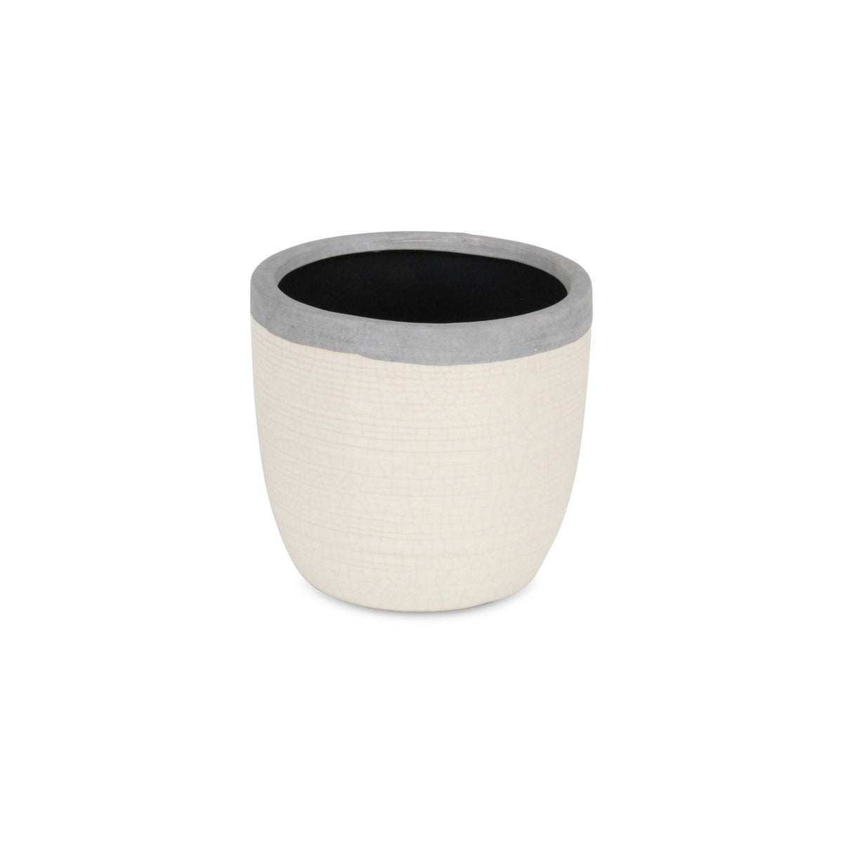 6" Cream and Gray Crackle Glaze Ceramic Indoor Outdoor Round Pot Planter W2B