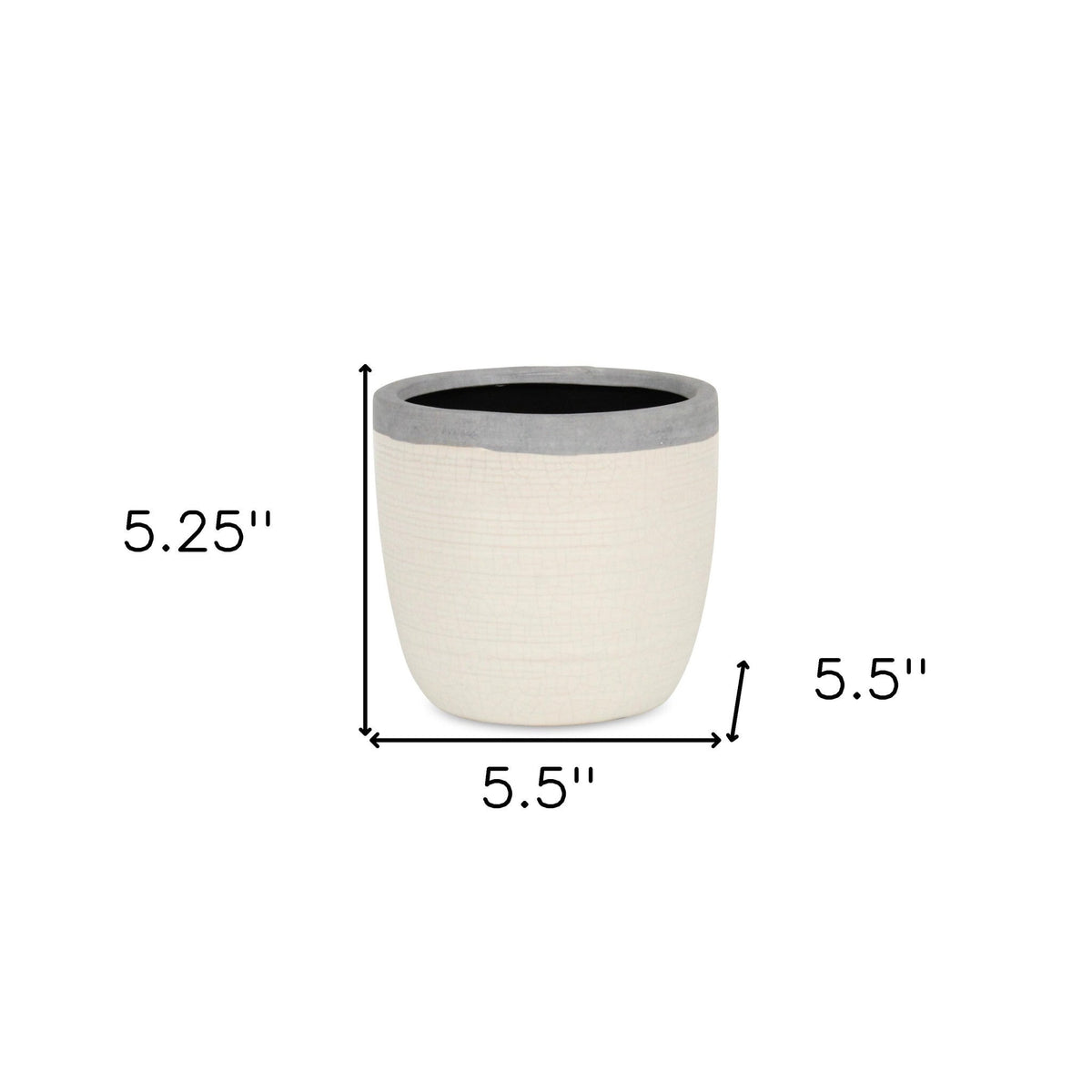 6" Cream and Gray Crackle Glaze Ceramic Indoor Outdoor Round Pot Planter W2B