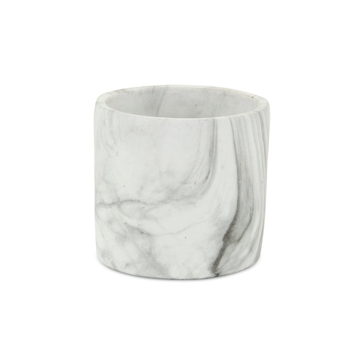 6" White and Gray Marbleized Ceramic Indoor Outdoor Round Pot Planter W2B
