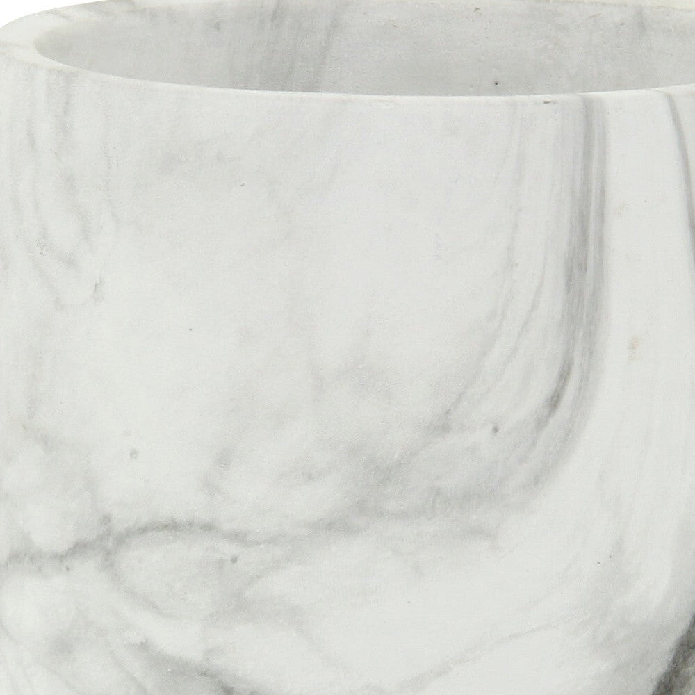 6" White and Gray Marbleized Ceramic Indoor Outdoor Round Pot Planter W2B