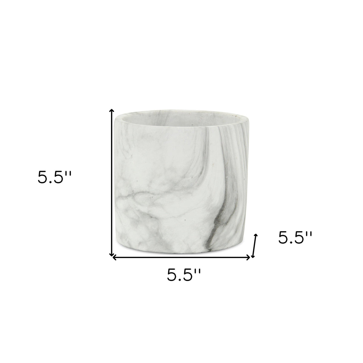 6" White and Gray Marbleized Ceramic Indoor Outdoor Round Pot Planter W2B