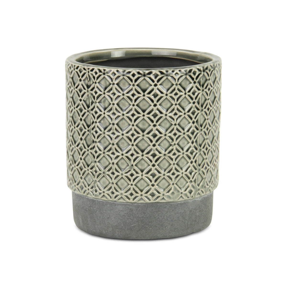 6" Gray Geometric Ceramic Indoor Outdoor Round Pot Planter W2B