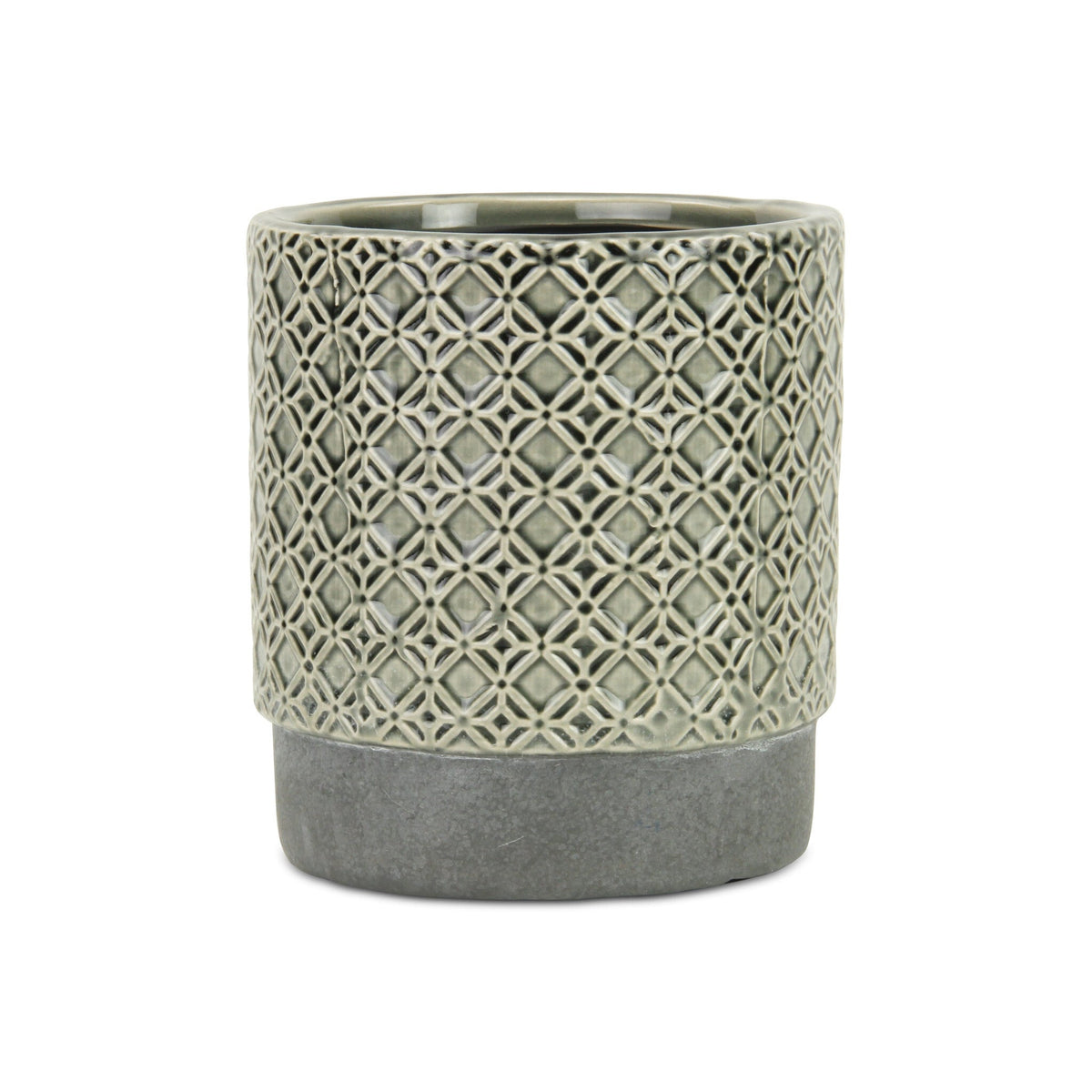 6" Gray Geometric Ceramic Indoor Outdoor Round Pot Planter W2B