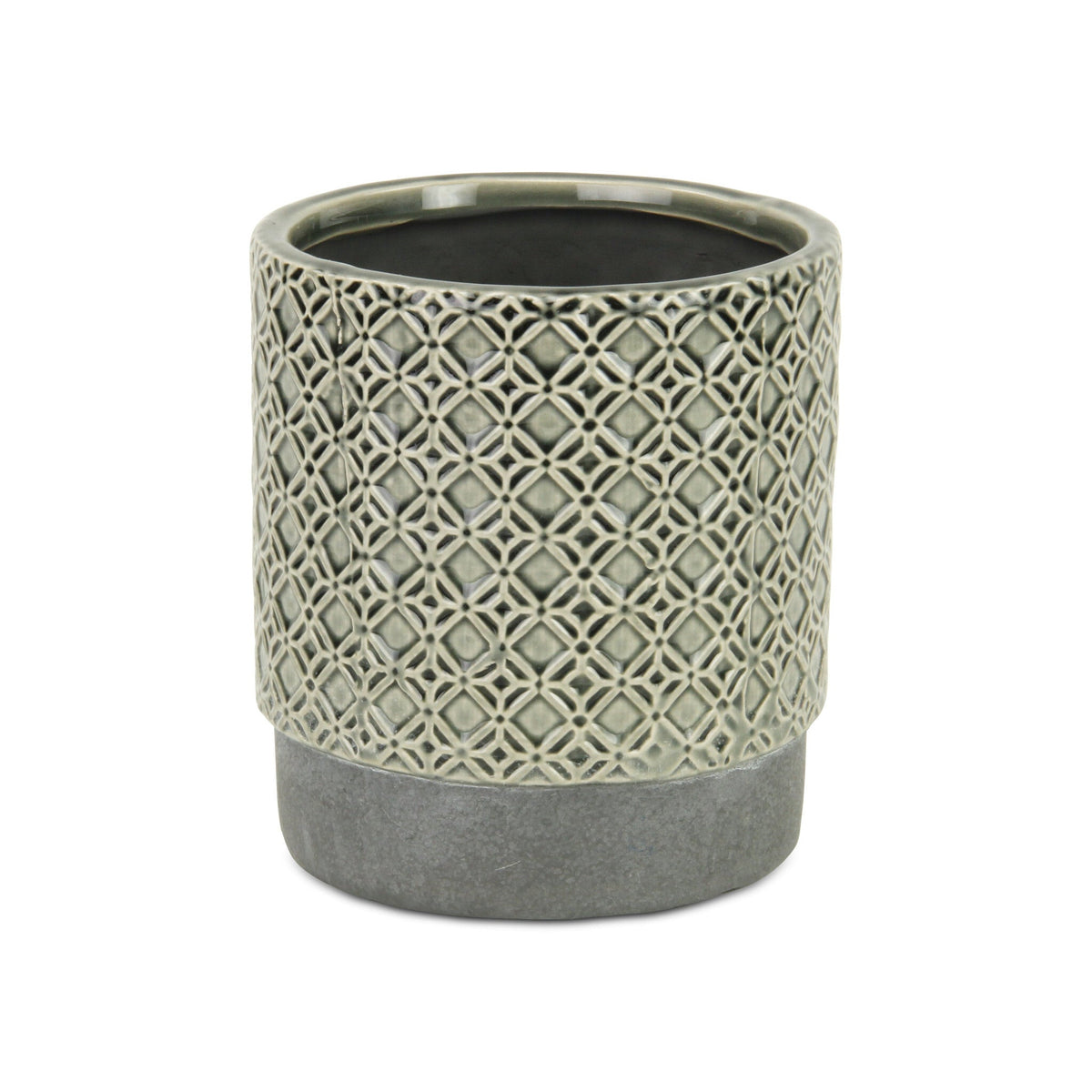6" Gray Geometric Ceramic Indoor Outdoor Round Pot Planter W2B