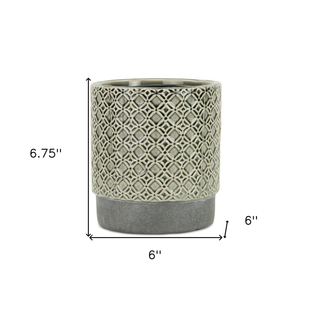 6" Gray Geometric Ceramic Indoor Outdoor Round Pot Planter W2B