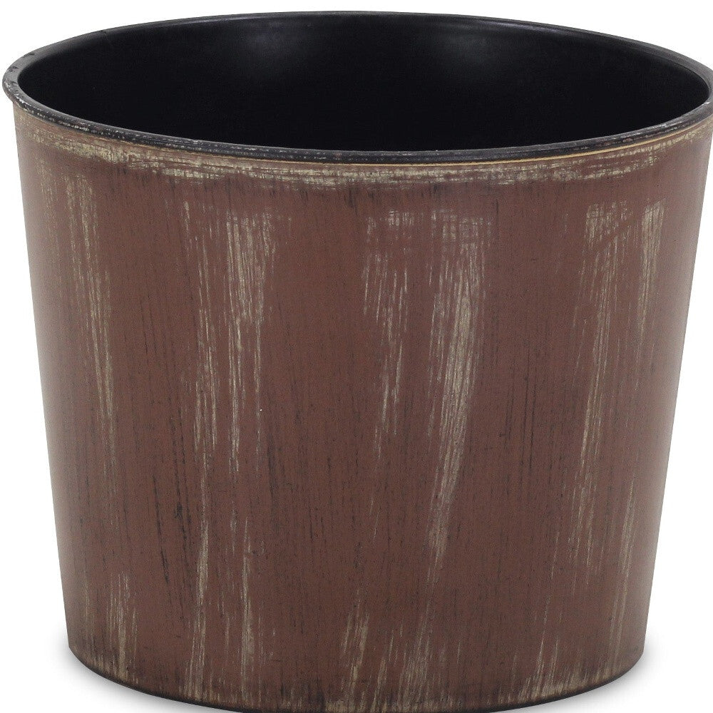 7" Brown and Ivory Textural Tone On Tone Recycled Plastic Indoor Outdoor Round Pot Planter W2B