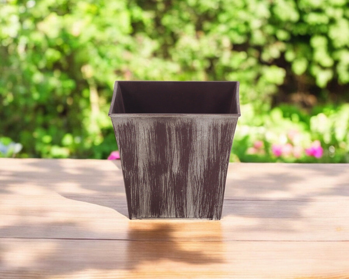 7" Brown and Ivory Textural Tone On Tone Recycled Plastic Indoor Outdoor Square Pot Planter W2B