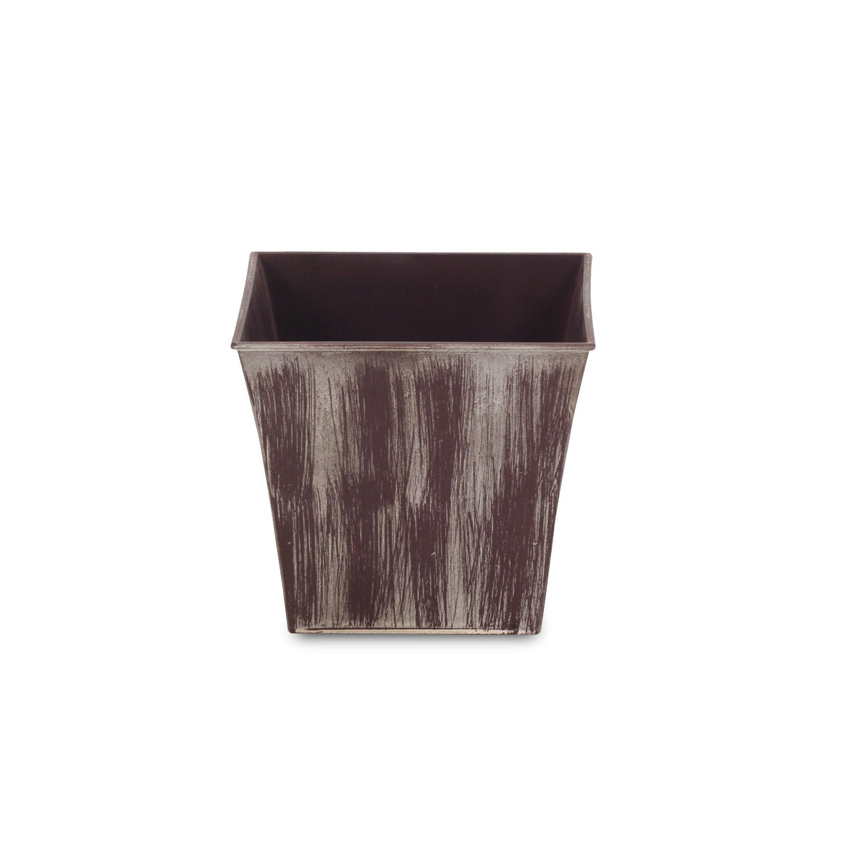 7" Brown and Ivory Textural Tone On Tone Recycled Plastic Indoor Outdoor Square Pot Planter W2B