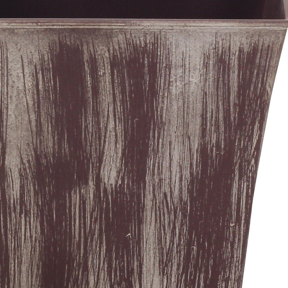 7" Brown and Ivory Textural Tone On Tone Recycled Plastic Indoor Outdoor Square Pot Planter W2B