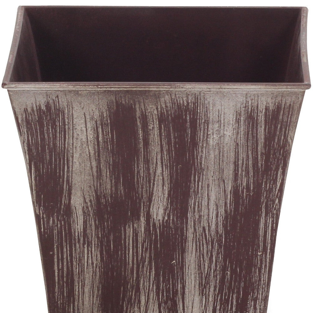 7" Brown and Ivory Textural Tone On Tone Recycled Plastic Indoor Outdoor Square Pot Planter W2B