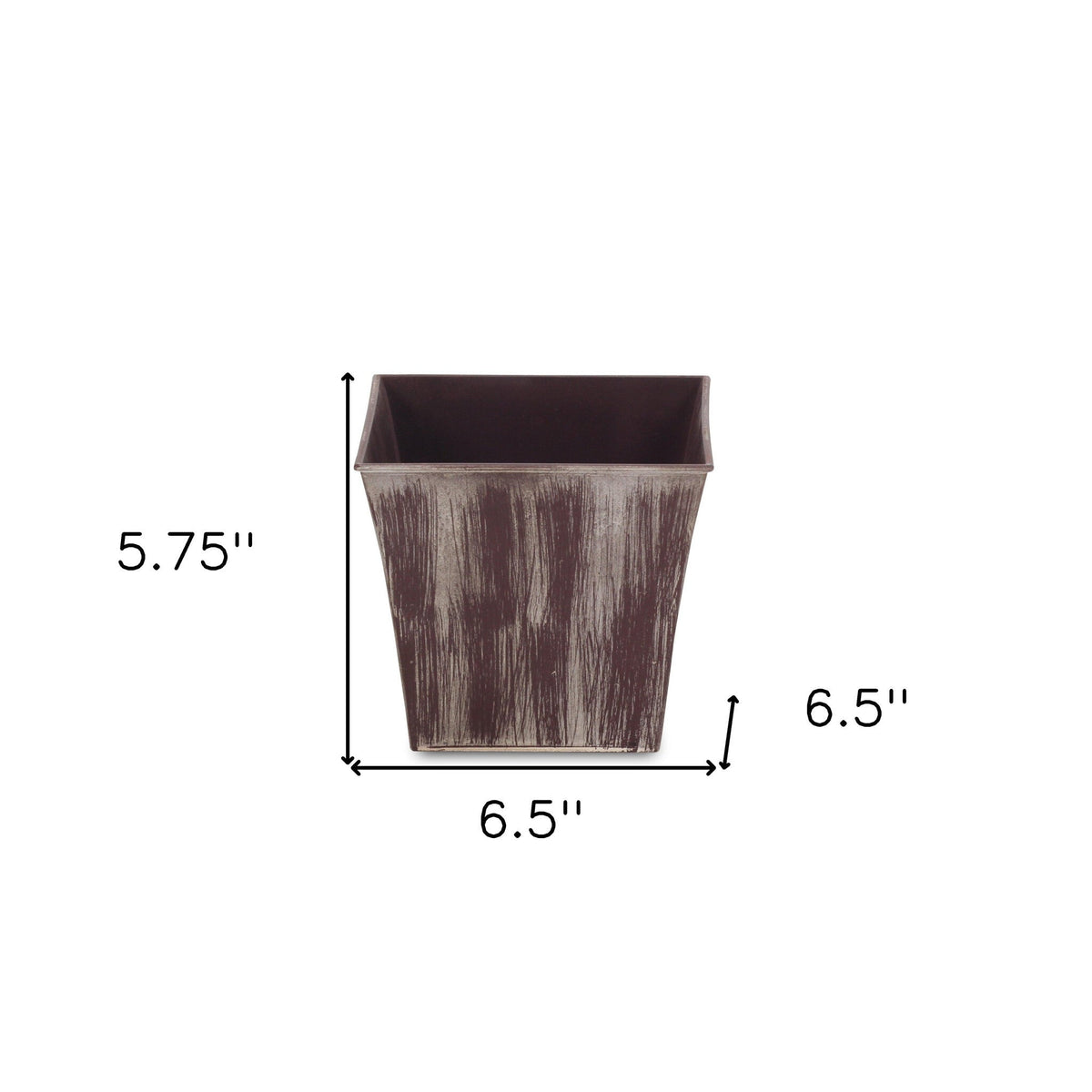 7" Brown and Ivory Textural Tone On Tone Recycled Plastic Indoor Outdoor Square Pot Planter W2B