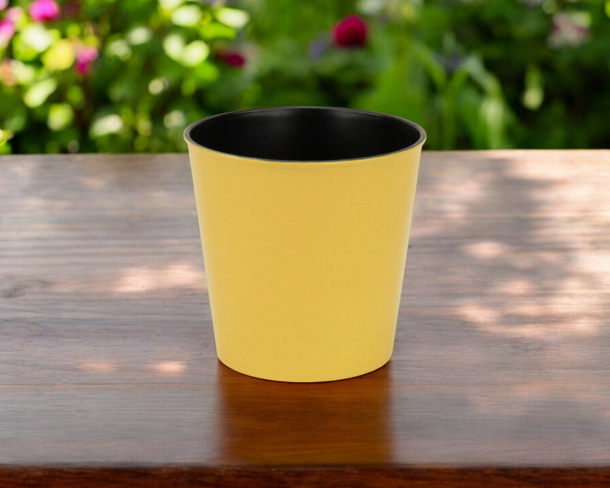 5" Yellow Recycled Plastic Indoor Outdoor Round Pot Planter W2B