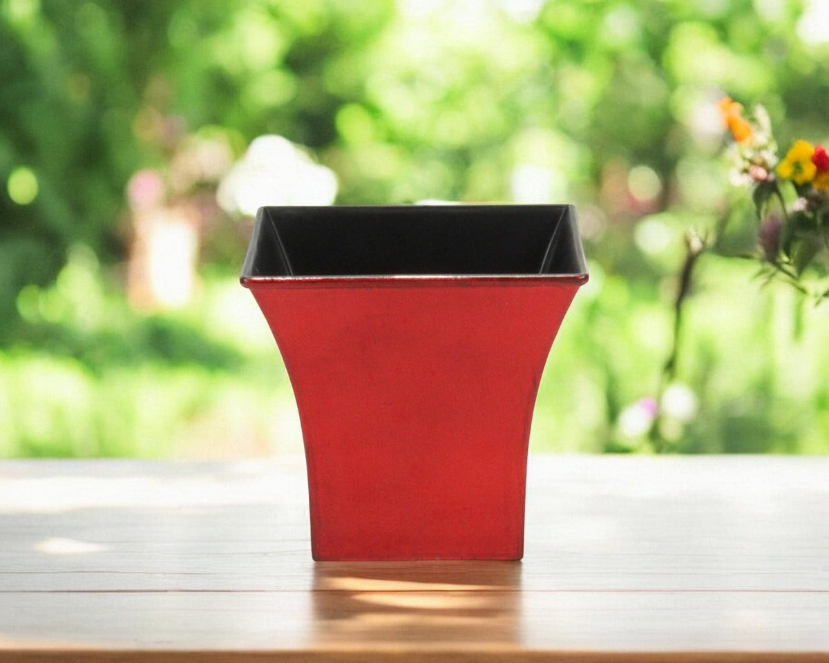 5" Red Recycled Plastic Indoor Outdoor Square Pot Planter W2B