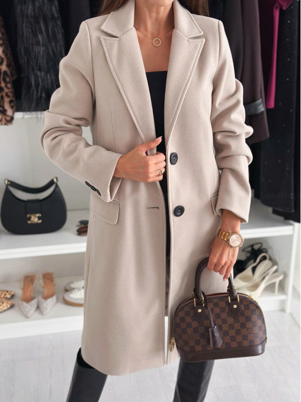 Lapel Single-breasted Wool Coat Winter Long Sleeve Solid Color Long Jacket Women Clothing Accent Plus