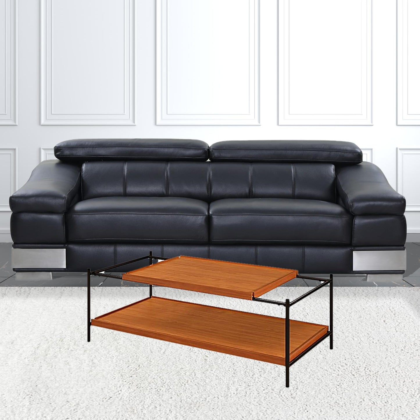 48" Black And Honey Oak Rectangular Coffee Table With Shelf