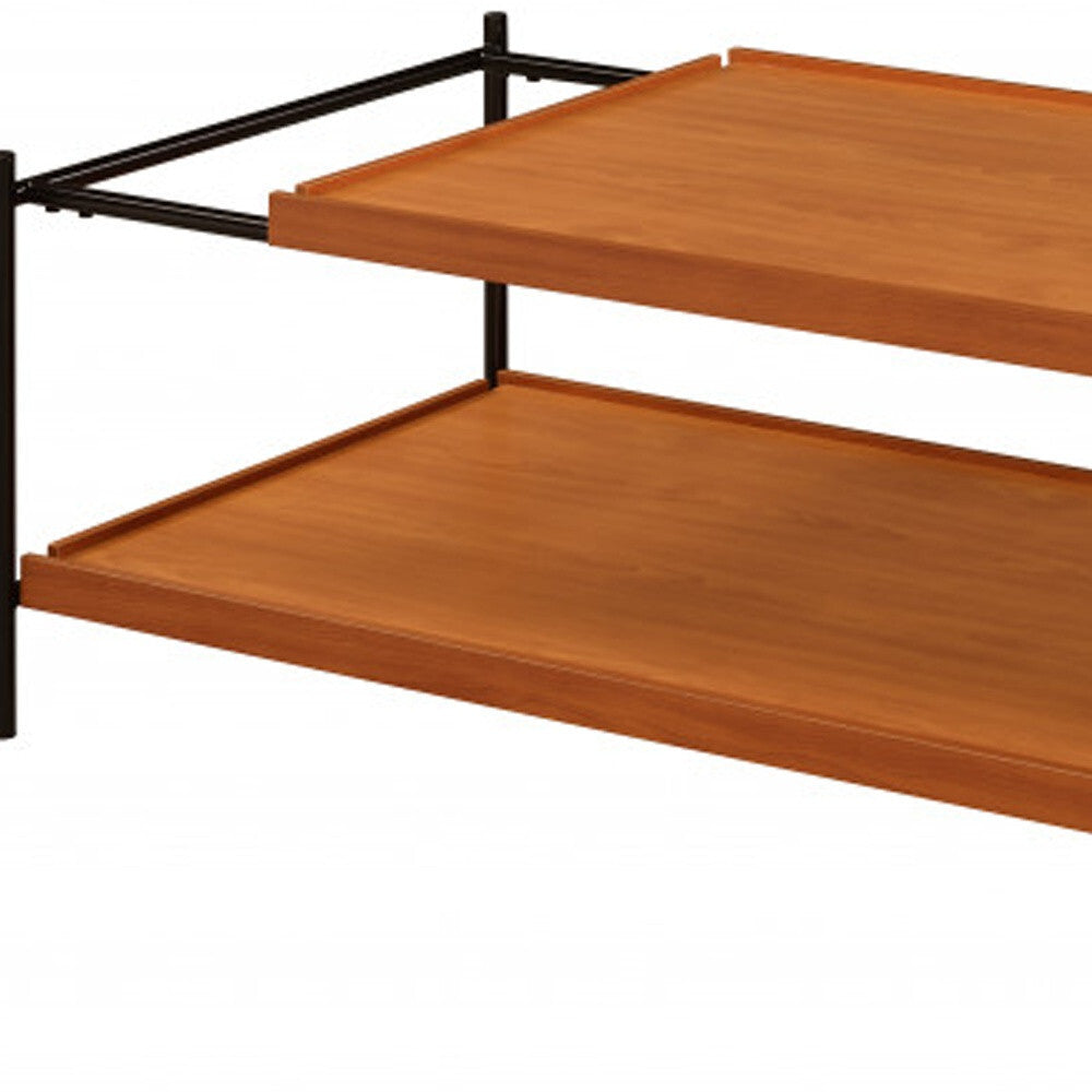48" Black And Honey Oak Rectangular Coffee Table With Shelf