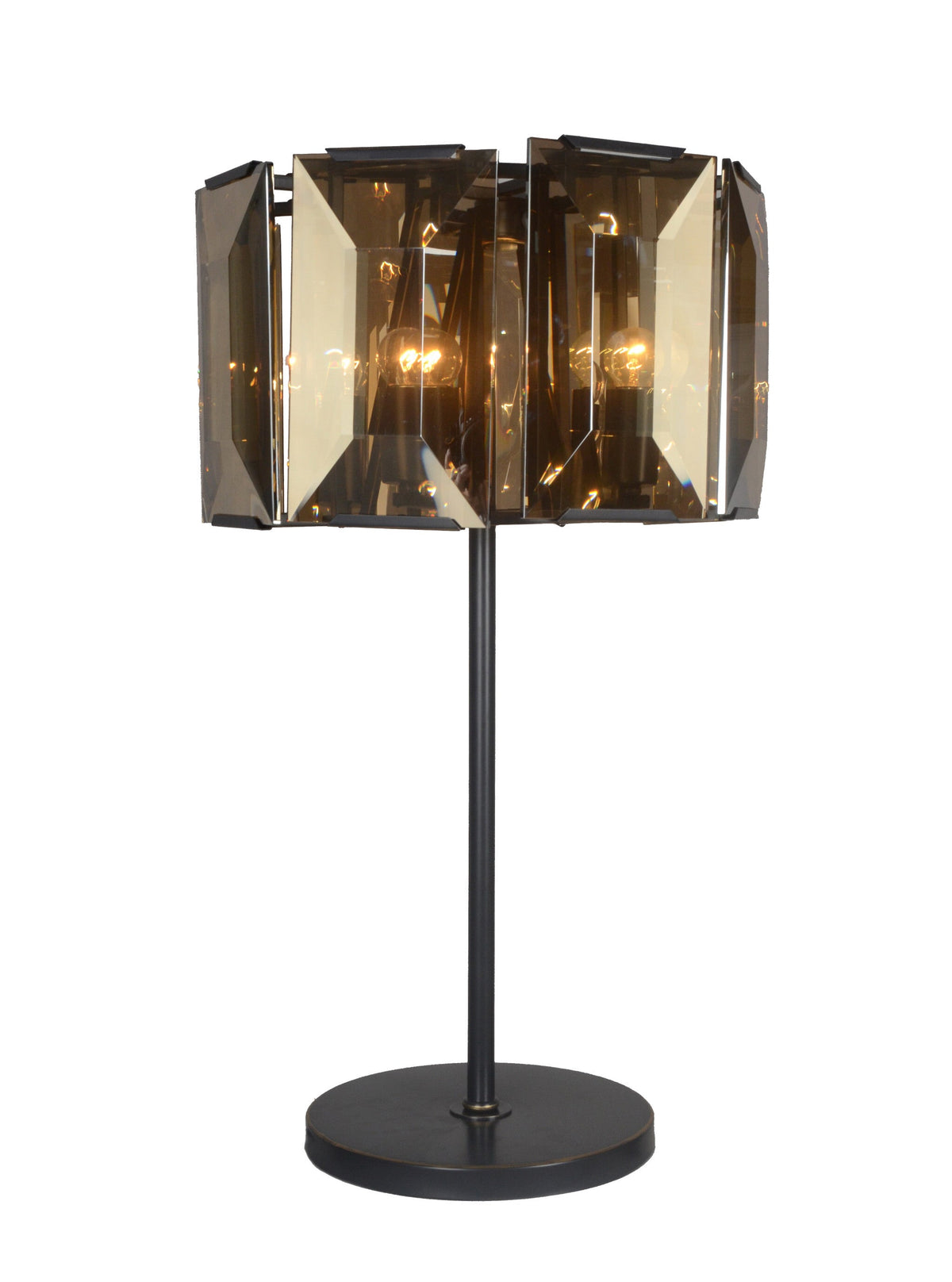 30" Bronze Metal Four Light Cylinder Bedside Table Lamp With Amber Round Shade W2B