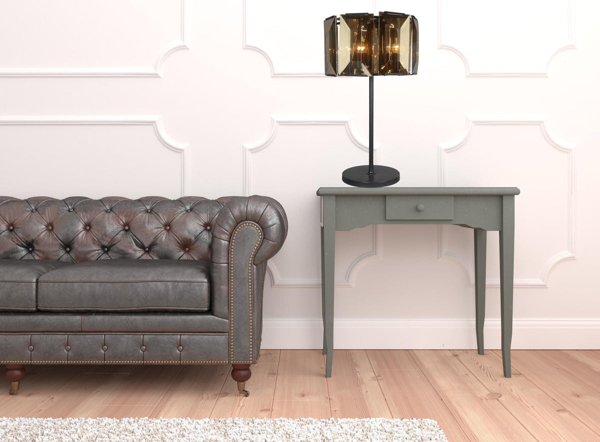 30" Bronze Metal Four Light Cylinder Bedside Table Lamp With Amber Round Shade W2B