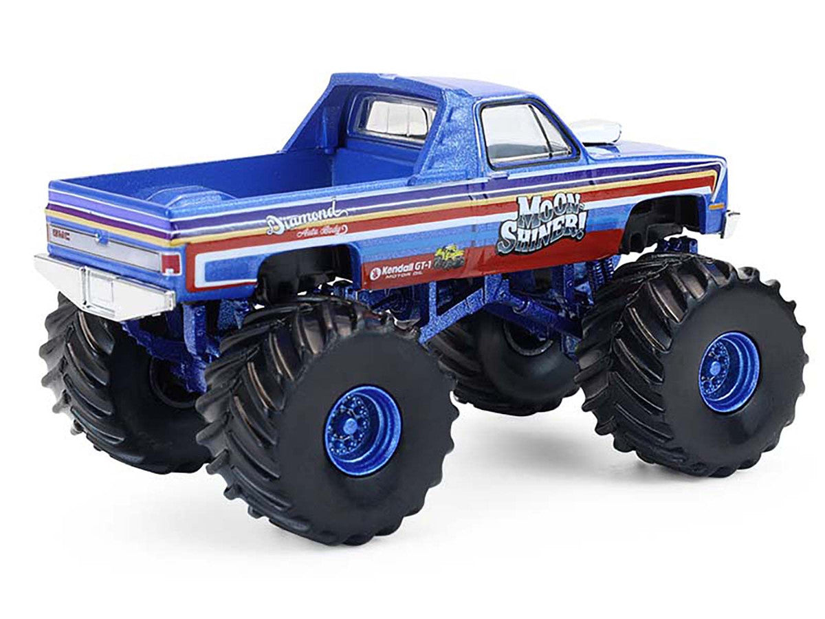1982 GMC Sierra 2500 Monster Truck "Moonshiner!" Blue Metallic with Stripes "Kings of Crunch" Series 16 1/64 Diecast Model Car by Greenlight-2