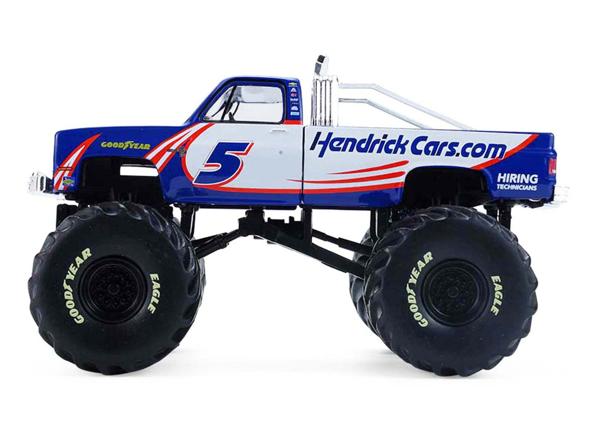 1981 Chevrolet K20 Monster Truck #5 "HendrickCars.com" Blue and White with Graphics "Kings of Crunch - Hendrick Motorsports Tribute" Special Edition 1/64 Diecast Model Car by Greenlight Greenlight