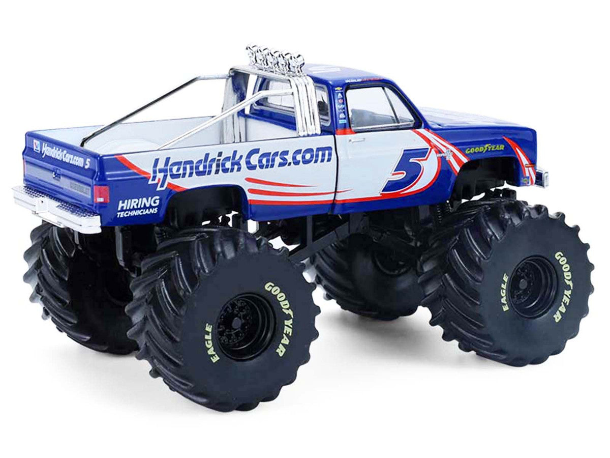 1981 Chevrolet K20 Monster Truck #5 "HendrickCars.com" Blue and White with Graphics "Kings of Crunch - Hendrick Motorsports Tribute" Special Edition 1/64 Diecast Model Car by Greenlight Greenlight