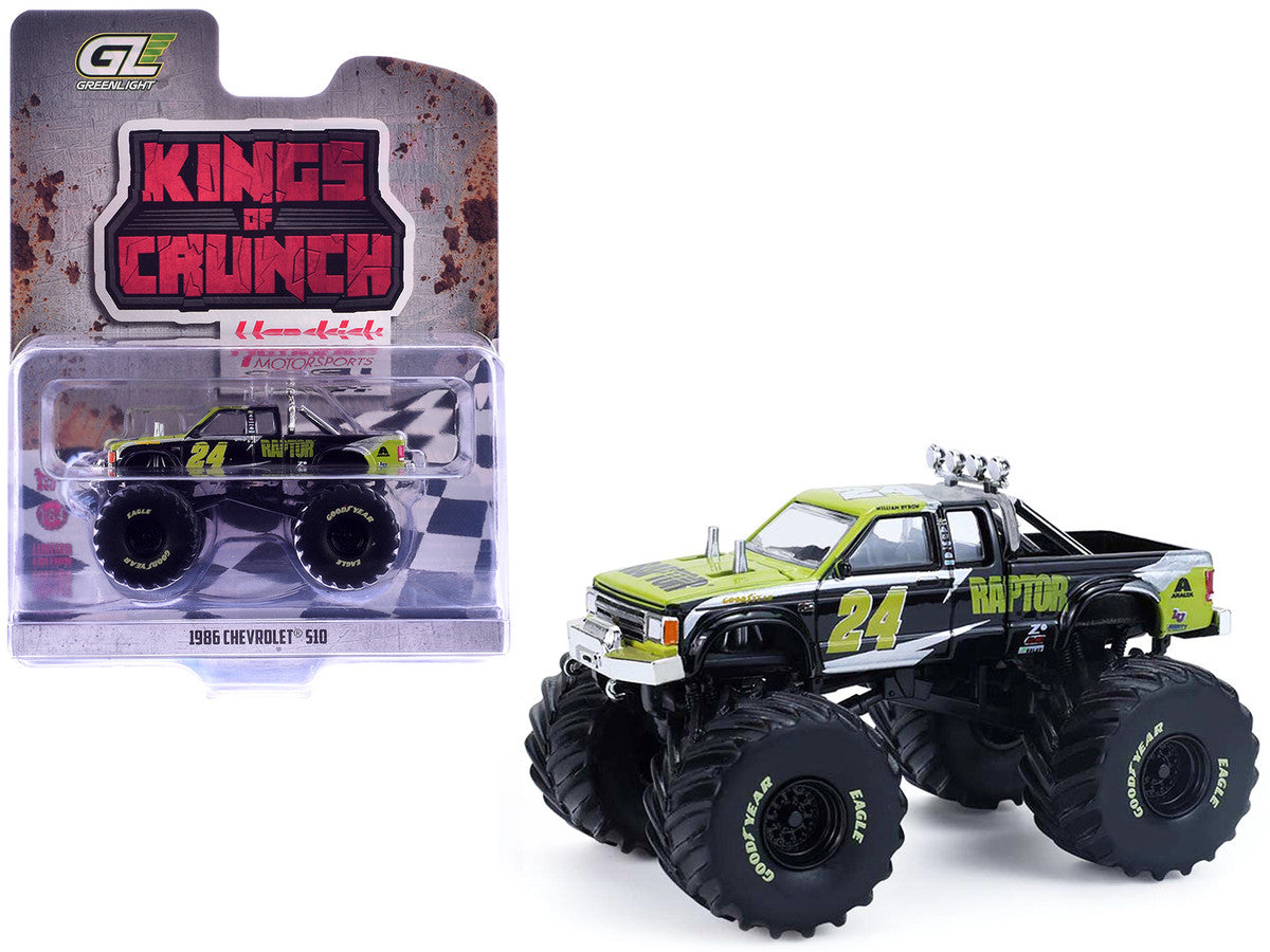 1986 Chevrolet S10 Monster Truck #24 "Raptor" Black and Green with Graphics "Kings of Crunch - Hendrick Motorsports Tribute" Special Edition 1/64 Diecast Model Car by Greenlight Greenlight