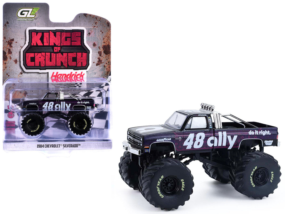 1984 Chevrolet Silverado Monster Truck #48 "Ally" Black and Purple with Graphics "Kings of Crunch - Hendrick Motorsports Tribute" Special Edition 1/64 Diecast Model Car by Greenlight Greenlight