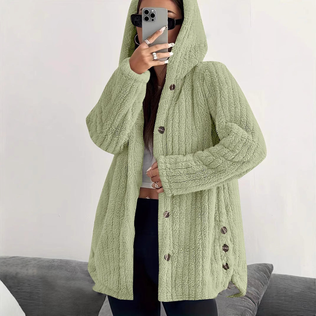 Hooded Loose Plush Coat Women's Regular Sleeve LadyShow.Store