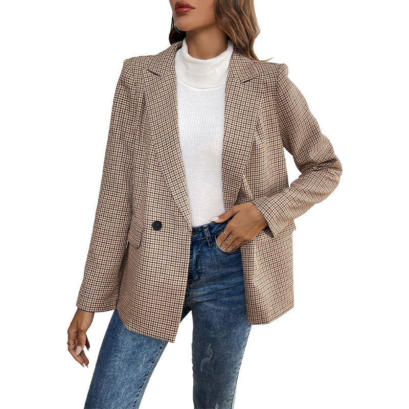 Suit One Button Houndstooth Suit Jacket LadyShow.Store