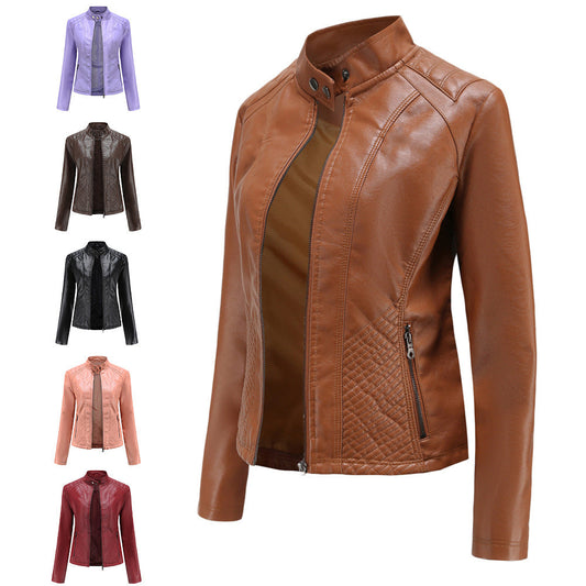 Simple European And American Trend Thin Coat Long Sleeve Motorcycle Jacket Women LadyShow.Store